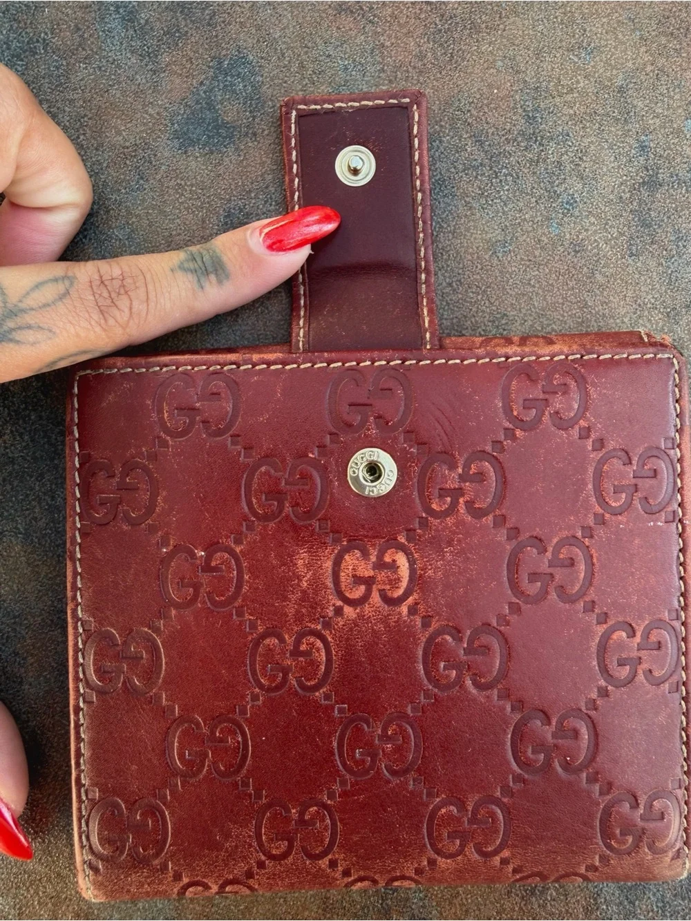 Archival Gucci Guccissima Red Bi-Fold Wallet, Visible Wear